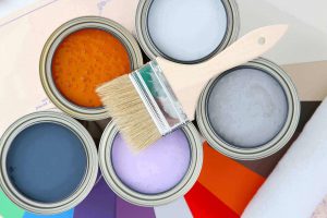 Paint cans with different colour paints