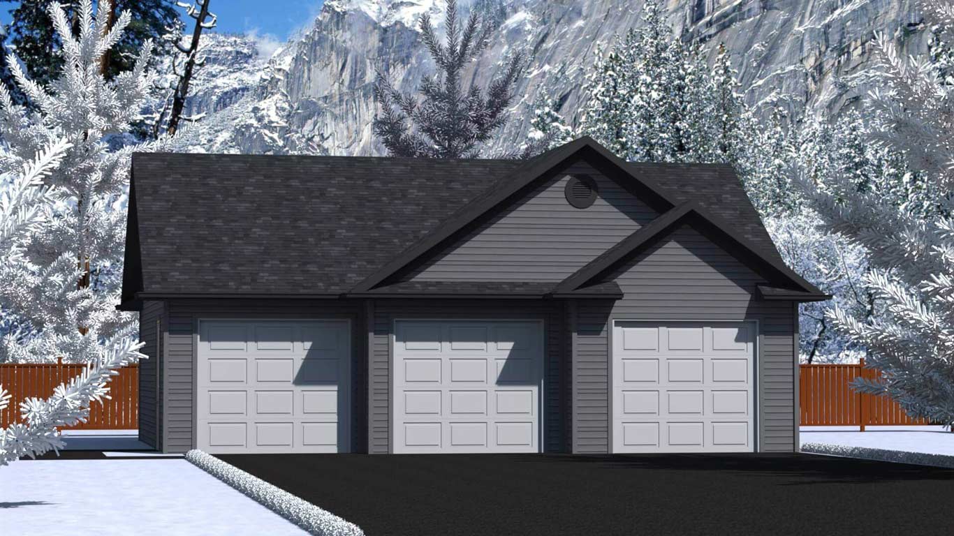 1068 sq.ft. timber mart 3 car garage exterior render