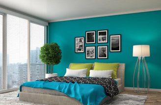 bedroom with blue wall