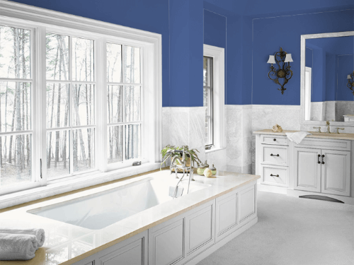 white and blue bathroom