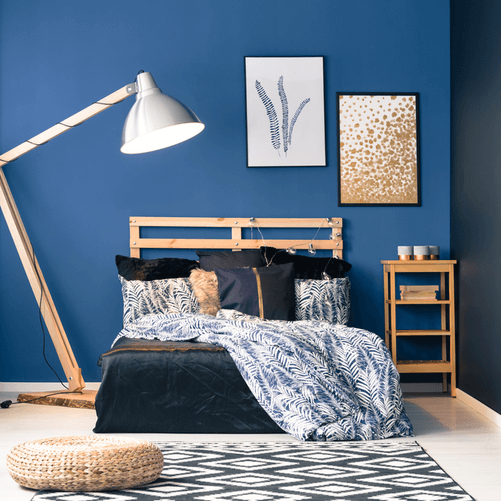 Blue wall bedroom
