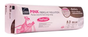An image of Owens Corning Pink Fiberglas Batts in the package